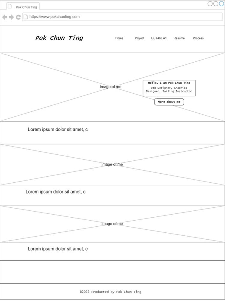 CCT460 A2 Home Page wireframe